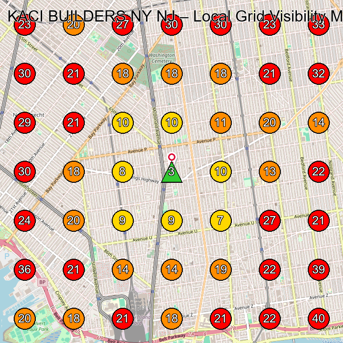 KACI BUILDERS NY NJ GeoGrid visibility map for Mailbox Rental Service in Brooklyn